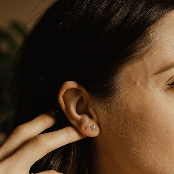 14k Solid Gold Dome Circle Studs - - Earrings - Ofina