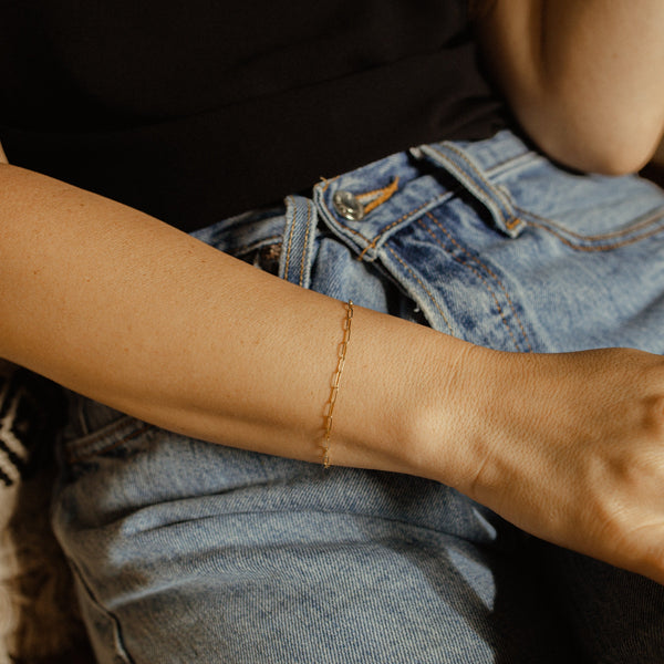 14k Solid Gold Paperclip Bracelet - - Bracelets - Ofina