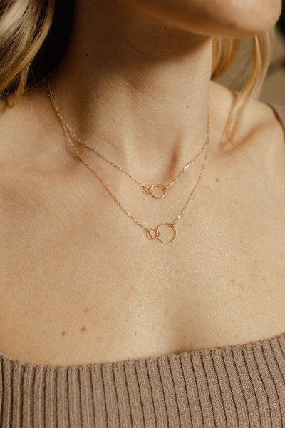 14k Solid Gold Duo Circle Necklace - - Necklaces - Ofina
