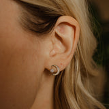 14k Solid Gold CZ Half Moon & Sun Dangle Studs - - Earrings - Ofina