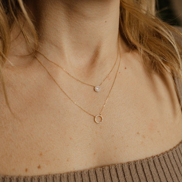 14k Solid Gold CZ Pave Necklace - - Necklaces - Ofina