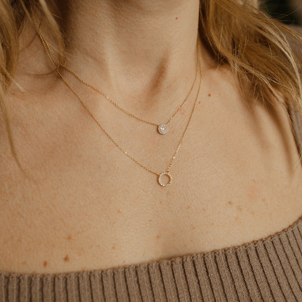 14k Solid Gold CZ Circle Cutout Necklace - - Necklaces - Ofina