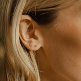 14k Solid Gold CZ & CZ Half Moon Chain Studs - - Earrings - Ofina