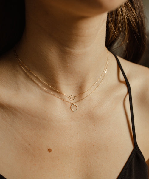 14k Solid Gold Tiny Circle Necklace - - Necklaces - Ofina