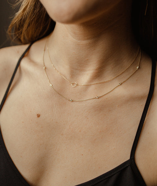 14k Solid Gold Tiny Circle Necklace - - Necklaces - Ofina