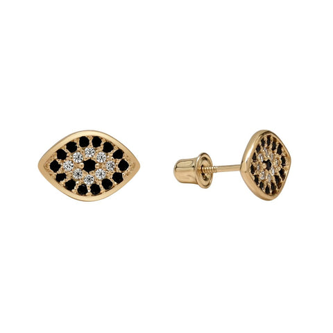 10k Solid Gold Black CZ Eye Studs - - Earrings - Ofina