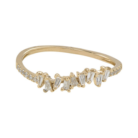 Multiple Diamond Baguette Half Band Ring - Yellow Gold / 4 - Rings - Ofina