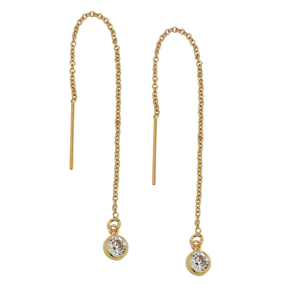 Bezel Stone Ear Threaders (more stones) - 4mm Cubic Zirconia / Gold - Earrings - Ofina