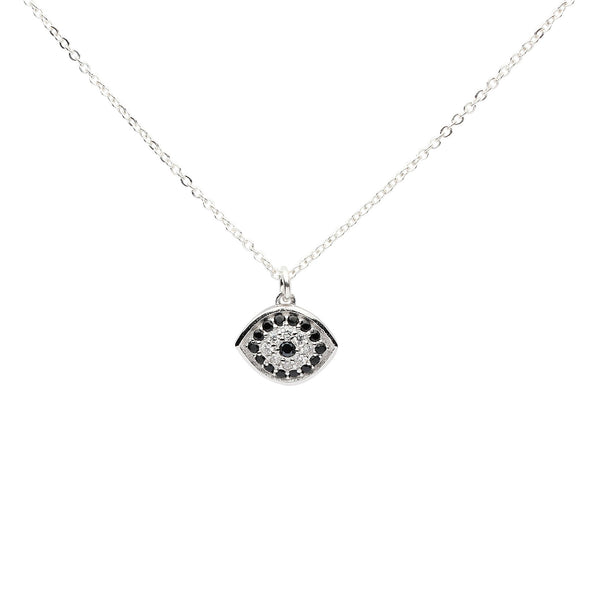 CZ Black Evil Eye Necklace - Silver - Necklaces - Ofina