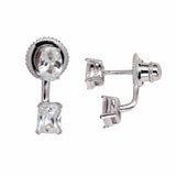 Oval / Square CZ Ear Jacket - Silver - Earrings - Ofina