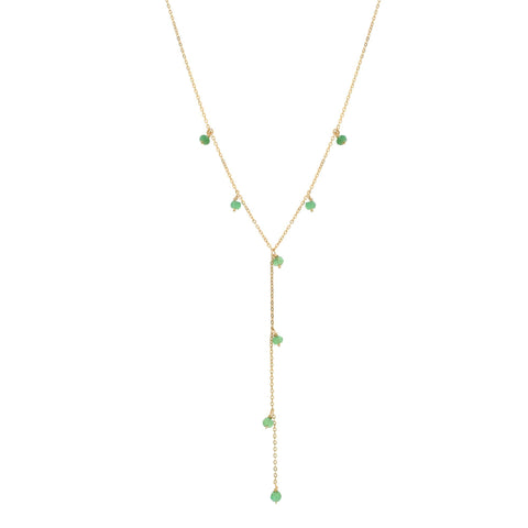 Tiny Green Onyx Stone Y-Drop Necklace - - Necklaces - Ofina