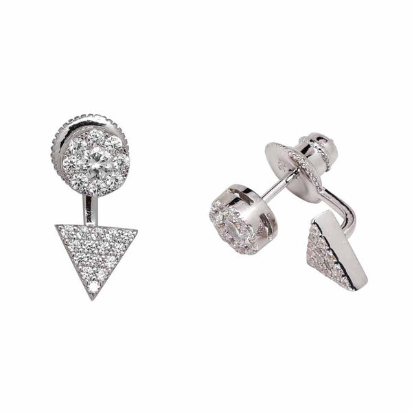 Circle and Triangle CZ Ear Jacket - Silver - Earrings - Ofina