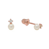 10k Solid Gold CZ / Pearl Studs - Rose Gold - Earrings - Ofina