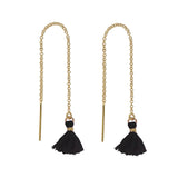 Tassel Ear Threaders - Black - Earrings - Ofina