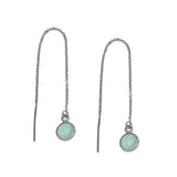 Bezel Stone Ear Threaders (more stones) - Seafoam Chalcedony / Silver - Earrings - Ofina