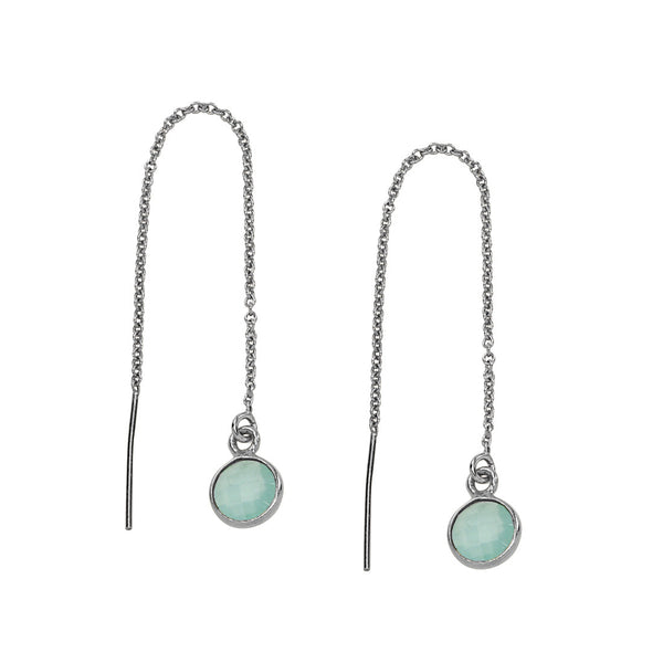 Bezel Stone Ear Threaders (more stones) - Seafoam Chalcedony / Silver - Earrings - Ofina