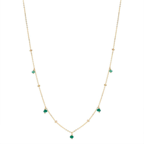 Tiny Green Onyx Stone Drop Beaded Necklace - - Necklaces - Ofina
