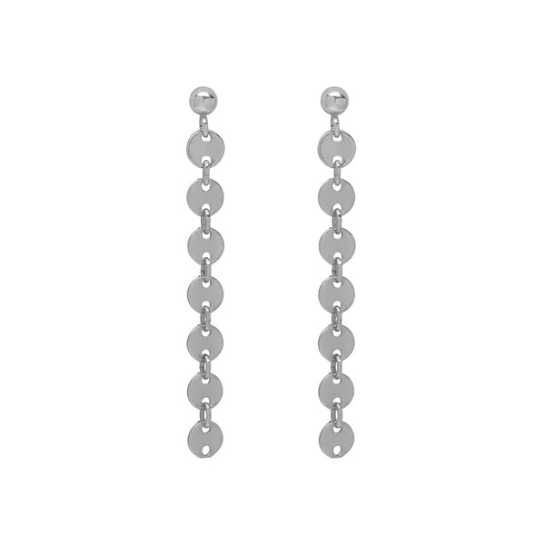 Tiny Disc Drop Earrings - Silver - Earrings - Ofina