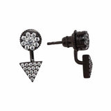 Circle and Triangle CZ Ear Jacket - Gunmetal - Earrings - Ofina