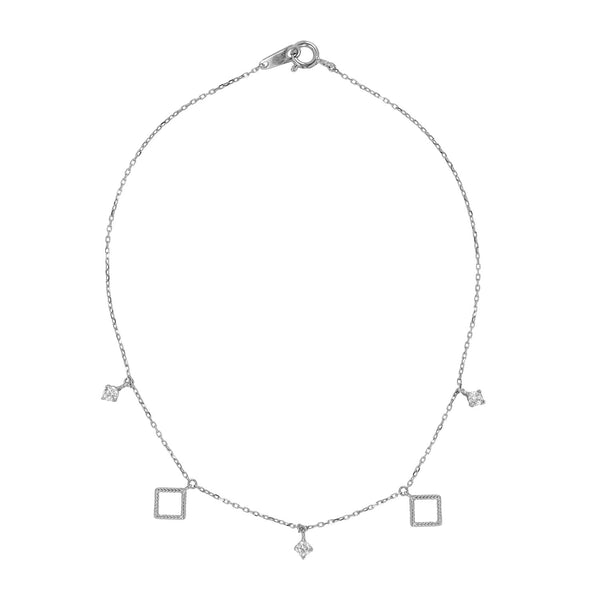 14k Solid Gold CZ & Twisted Diamond Shape Bracelet / Anklet - White Gold / Bracelet - Bracelets - Ofina