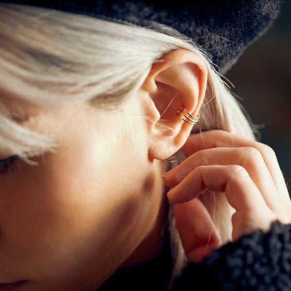 10k Solid Gold Triple Line Middle Ear Cuff - - Earrings - Ofina
