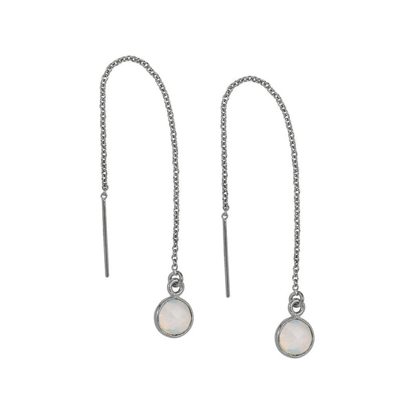 Bezel Stone Ear Threaders (more stones) - Opal- Circle / Silver - Earrings - Ofina