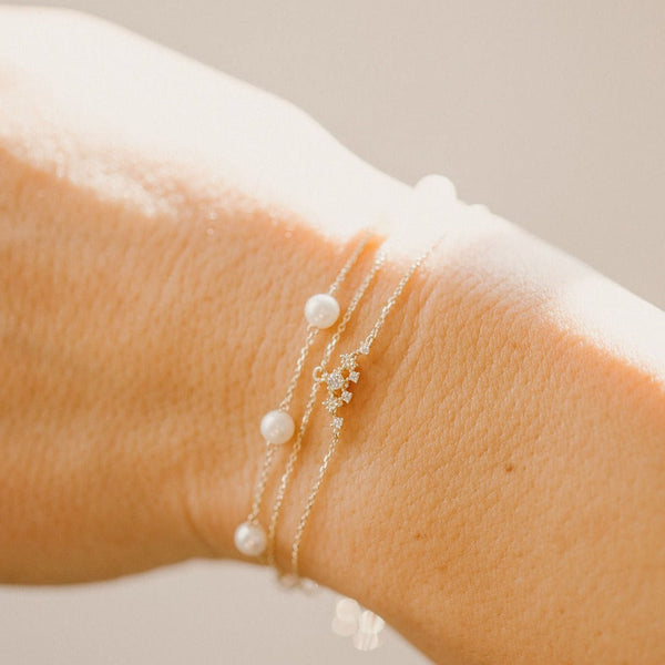 10k Solid Gold Double Chain CZ Cluster Bracelet - - Bracelets - Ofina