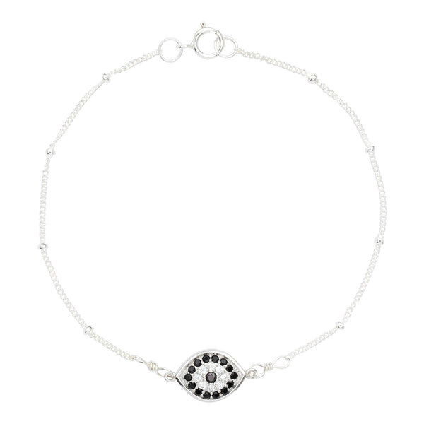 CZ Black Evil Eye Bracelet - Silver - Bracelets - Ofina