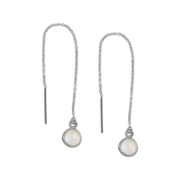 Bezel Stone Ear Threaders (more stones) - Moonstone / Silver - Earrings - Ofina