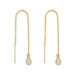 Bezel Stone Ear Threaders (more stones) - Opal- Teardrop / Gold - Earrings - Ofina