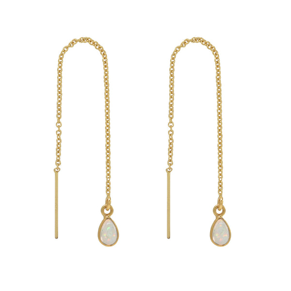Bezel Stone Ear Threaders (more stones) - Opal- Teardrop / Gold - Earrings - Ofina