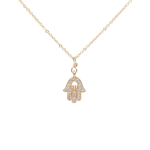 CZ Khamsa Necklace - Gold - Necklaces - Ofina