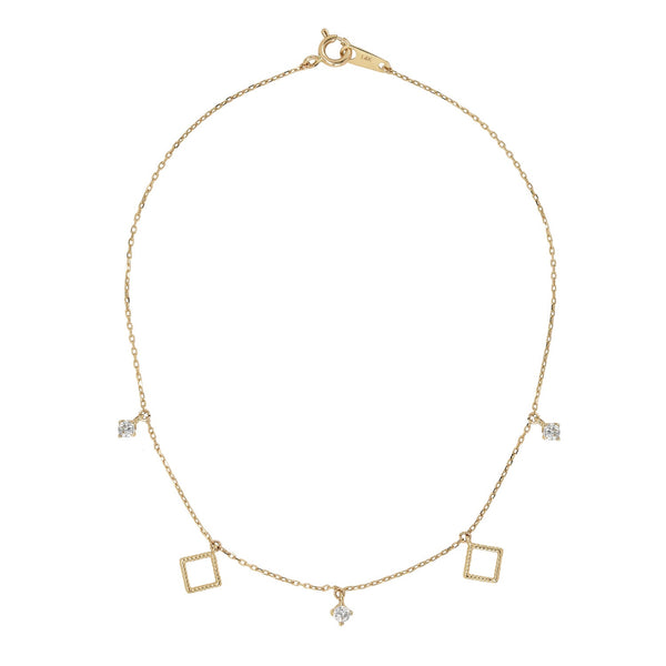 14k Solid Gold CZ & Twisted Diamond Shape Bracelet / Anklet - Yellow Gold / Bracelet - Bracelets - Ofina