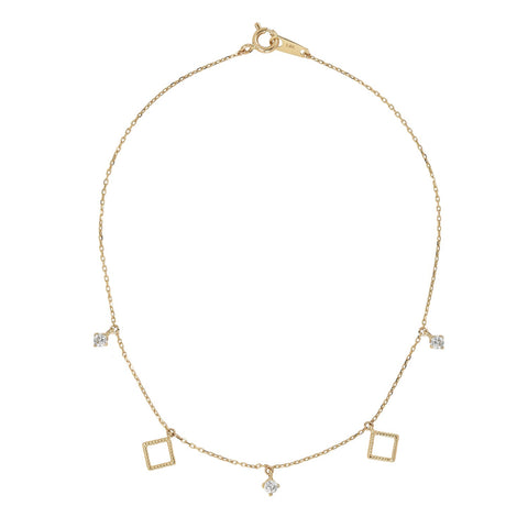 14k Solid Gold CZ & Twisted Diamond Shape Bracelet / Anklet - Yellow Gold / Bracelet - Bracelets - Ofina