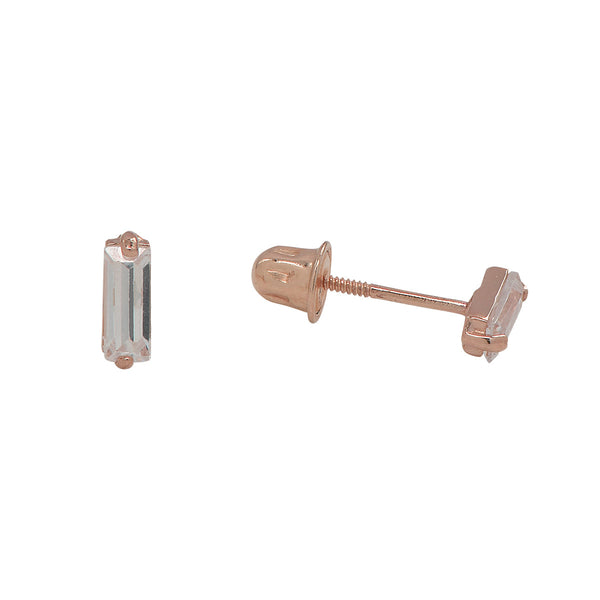 10k Solid Gold Baguette CZ Studs - Rose Gold - Earrings - Ofina