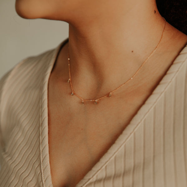 Tiny Labradorite Stone Drop Necklace - - Necklaces - Ofina