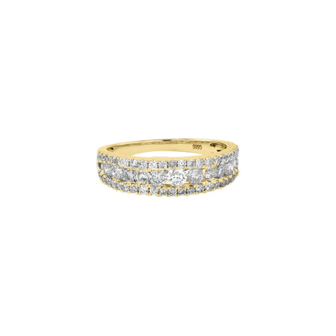 Triple Layer Diamonds Ring - Yellow Gold / 5 - Rings - Ofina