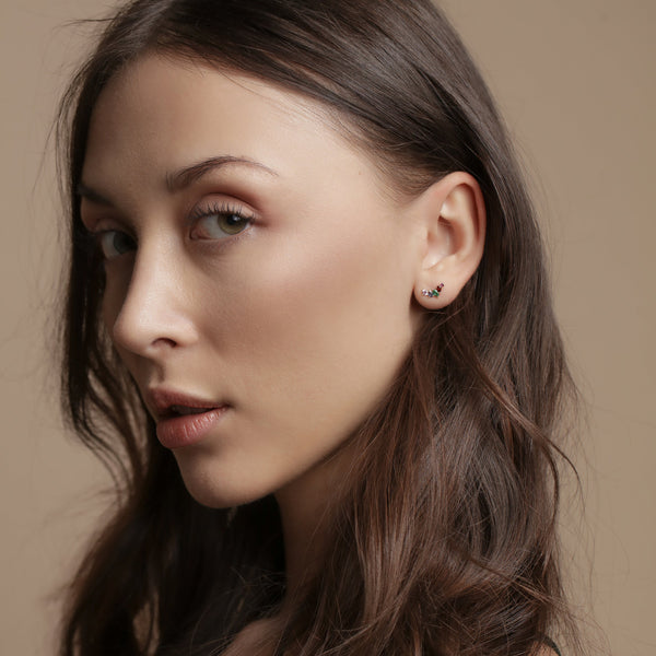 10K Solid Gold CZ Colorful Crawler Studs - - Earrings - Ofina