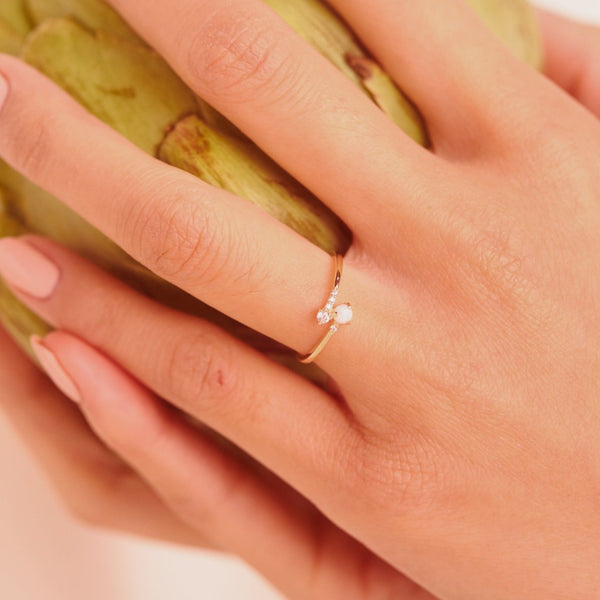 10k Solid Gold Opal / CZ Ring - - Rings - Ofina