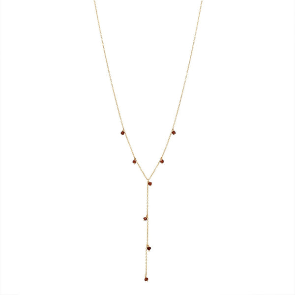 Tiny Garnet Stone Y-Drop Necklace - - Necklaces - Ofina