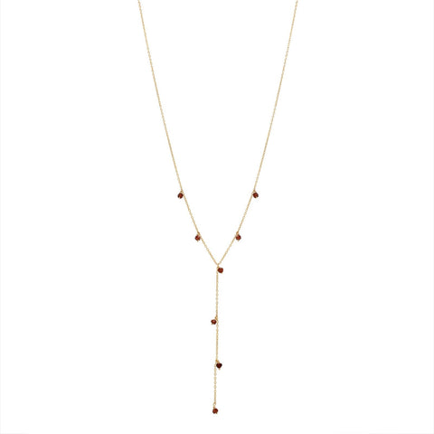Tiny Garnet Stone Y-Drop Necklace - - Necklaces - Ofina