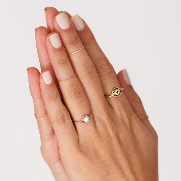 CZ Black Evil Eye Ring - - Rings - Ofina