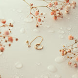 14k Solid Gold CZ Ear Cuff / CZ Stud Dangle Chain - - Earrings - Ofina