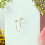 14k Solid Gold CZ Circle / Emerald Dangle Chain Studs - - Earrings - Ofina