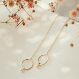 14k Solid Gold Circle & Pearl Ear Threaders - - Earrings - Ofina