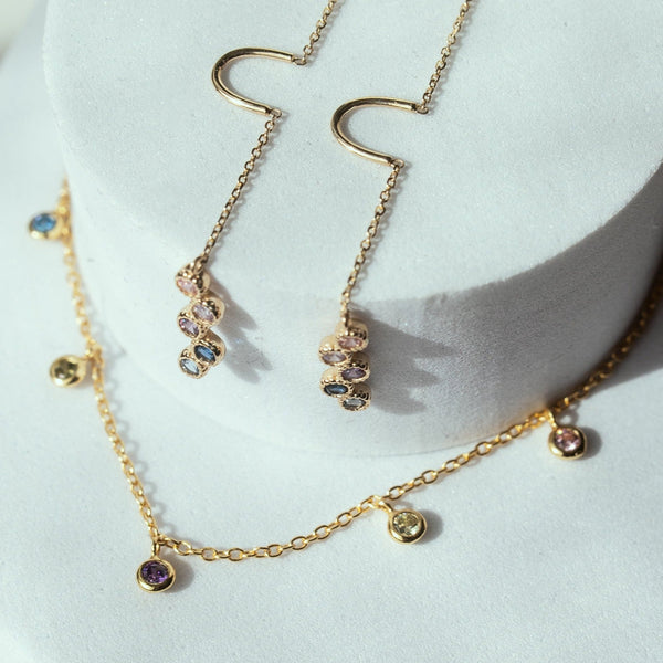 Tiny Multi-CZ Colorful Bezel Drop Choker - - Necklaces - Ofina