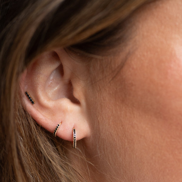 10k Solid Gold Black CZ Huggies - - Earrings - Ofina
