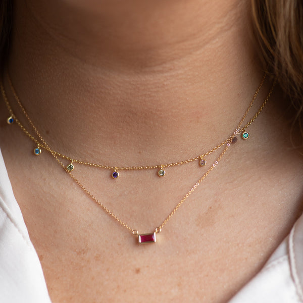 Tiny Multi-CZ Colorful Bezel Drop Choker - - Necklaces - Ofina