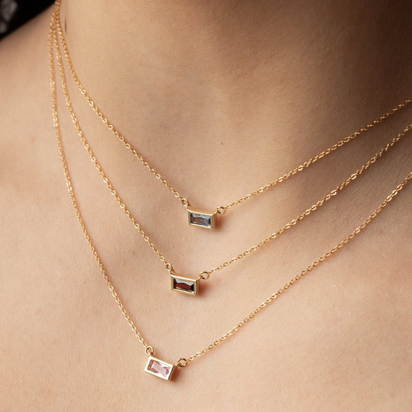 Emerald Shape Horizontal Birthstone Necklaces - - Necklaces - Ofina