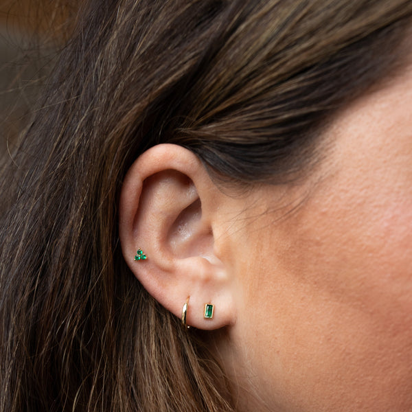Bezelled Emerald Green CZ Studs - - jewelry - Ofina